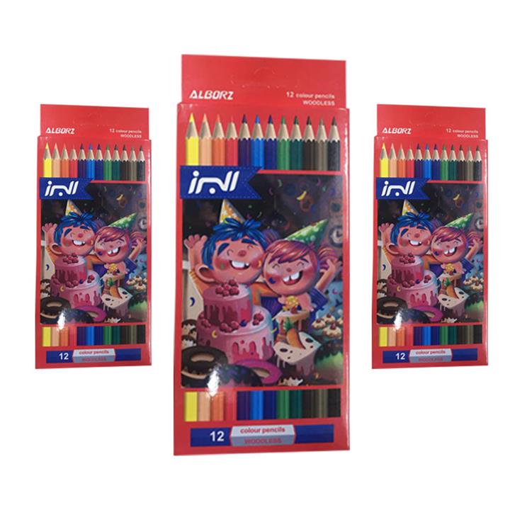 مداد رنگی 12 رنگ البرز مدل Woodless کد G3 بسته 3 عددی